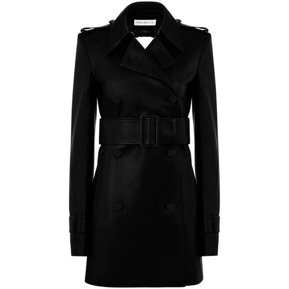 Nina Ricci Nappa Leather Trench Coat w/ Open Back in Black 38 US 6 - Picture 4 of 4